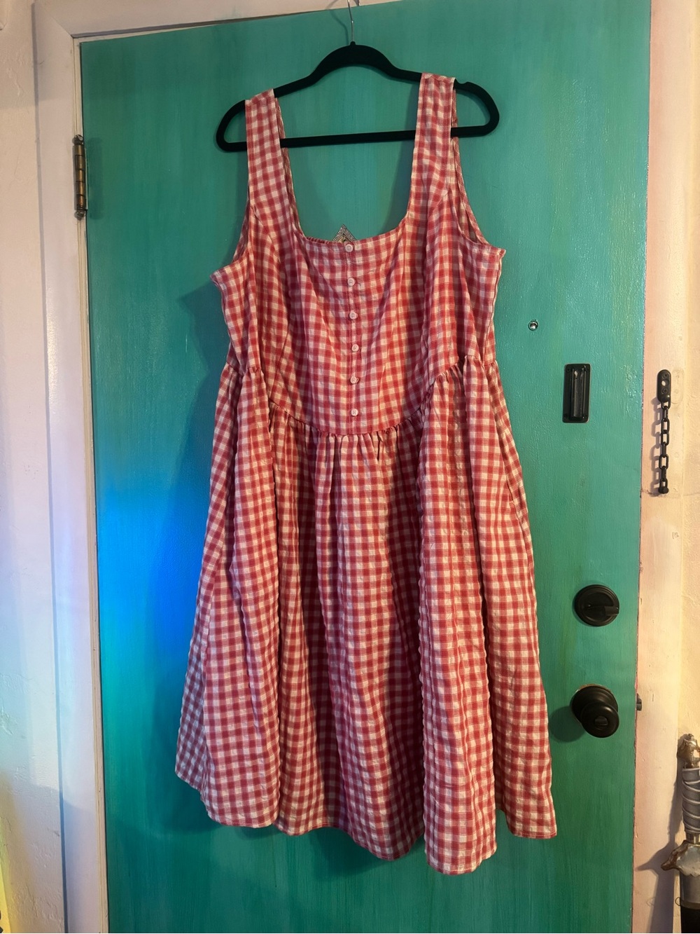 Woman’s Plus Sized Red Gingham Sleeveless Sundress with Pockets NEW 3XL
